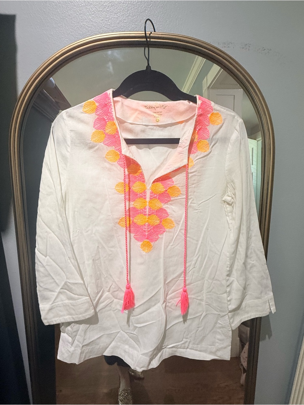 Lilly Pulitzer White Tunic with Pink & Yellow Embroidery